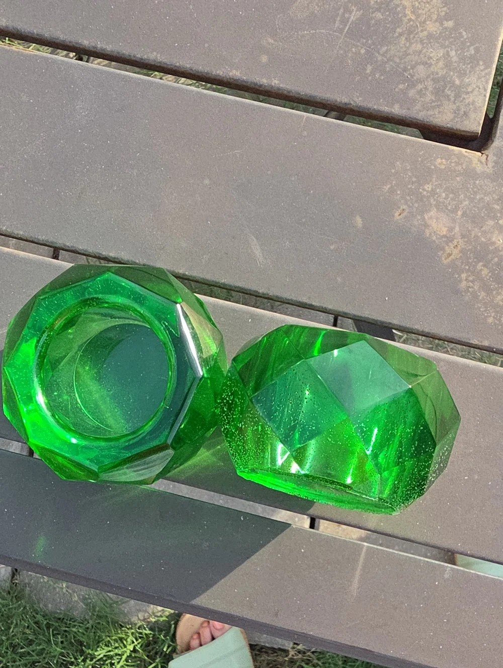 Faceted Green Glass Decorative Candle Voltives - Emerald Accent.